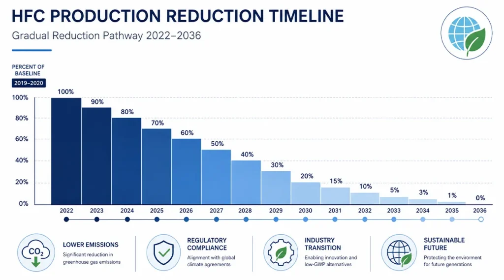 HFC phasedown timeline 2022 to 2036 AIM Act production schedule