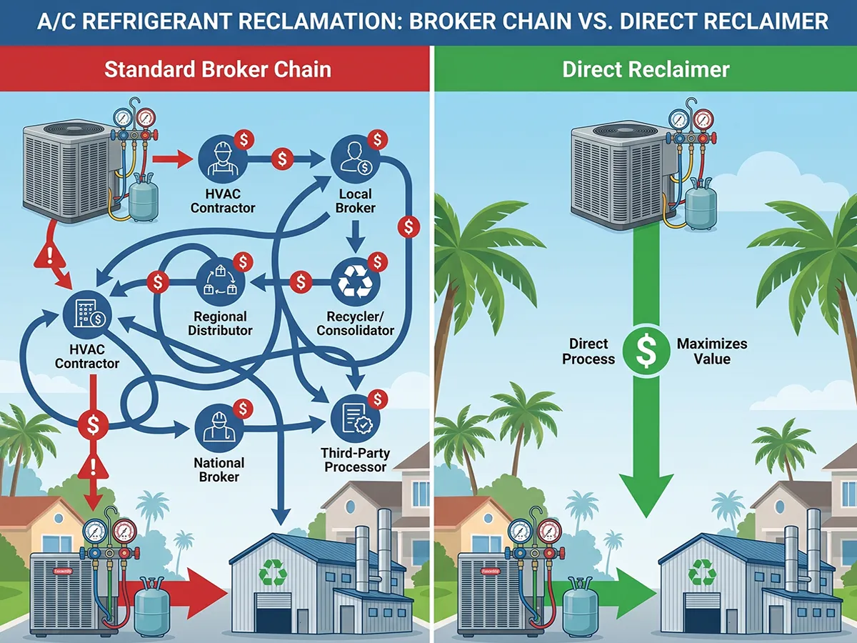 EPA-certified reclaimer vs standard broker comparison for Miami refrigerant recovery