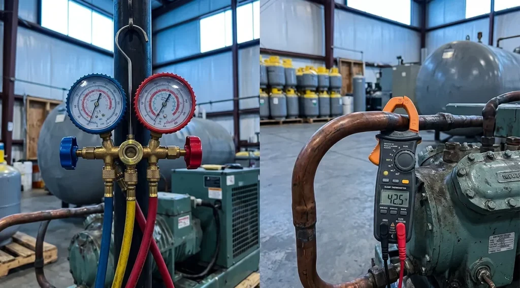 Checking superheat with a manifold gauge and clamp thermometer