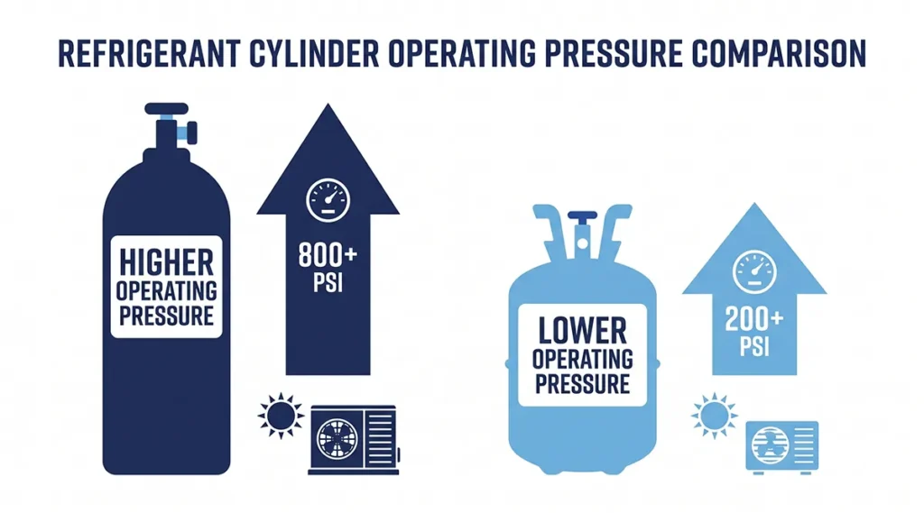 R410A refrigerant operating pressure comparison versus lower-pressure blends