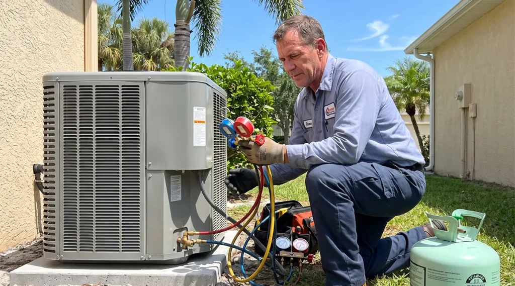 New AC equipment installation using R454B refrigerant.